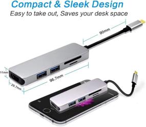 img 1 attached to 🔌 MacBook Pro USB C to HDMI Adapter Hub - 5 in 1 Type C Dock Adapter with 4K HDMI, 2 USB 3.0 Ports, SD & TF Card Reader - Compatible with MacBook Air & Other Type C Devices