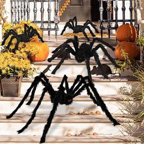 img 3 attached to 🕷️ Spook Up Your Halloween with LOVKIZ Realistic Giant Spider Decorations - 4 Pack, Various Sizes - Perfect for Indoor & Outdoor Halloween Décor!