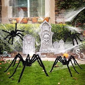 img 2 attached to 🕷️ Spook Up Your Halloween with LOVKIZ Realistic Giant Spider Decorations - 4 Pack, Various Sizes - Perfect for Indoor & Outdoor Halloween Décor!