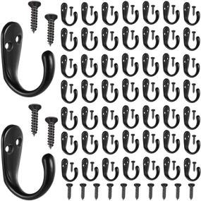 img 4 attached to 🧷 Hotop 50-Piece Wall Mounted Robe Hook Set: Single Prong & Double Hole Coat Hooks with 110 Screws for Bath Kitchen Garage Bedroom - Black