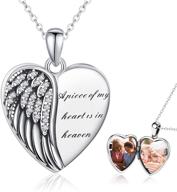 🕊️ customized memorial angel wing locket necklace - 925 sterling silver guardian heart shaped locket necklace for women and girls: hold pictures and memories with this special memory jewelry gift logo