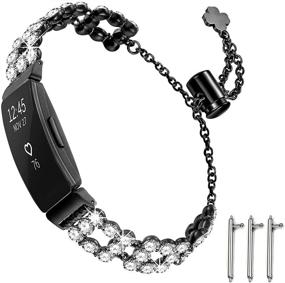 img 4 attached to 💎 Dilando Bling Wristbands: Stylish Metal Replacement Bracelet for Fitbit Inspire 2/Inspire HR - Rhinestone Strap for Women (Black)