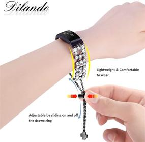 img 1 attached to 💎 Dilando Bling Wristbands: Stylish Metal Replacement Bracelet for Fitbit Inspire 2/Inspire HR - Rhinestone Strap for Women (Black)