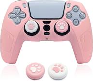 brhe ps5 controller skin grip cover anti-slip silicone protector rubber case cute kawaii accessories set gamepad joystick shell with 2 thumb grip caps (full coverage, pink) логотип