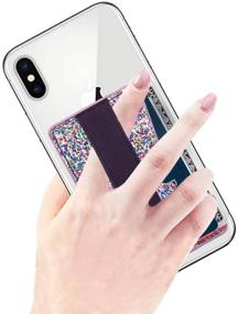 img 4 attached to 📱 Stylish RFID Blocking Card Holder: CASZONE Phone Grip Card Pockets with Hand Strap for Most Smartphones - Multicolor Sequins Sparkly Design