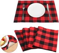 🎄 buffalo plaid christmas placemats set- 6pcs red and black reversible design for holiday party table decor logo