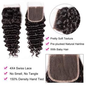 img 2 attached to 💇 UNice Hair Icenu Series 8A Brazilian Deep Wave Virgin Hair 3 Bundles with 4x4 Lace Closure - Natural Color (20 22 24+18)