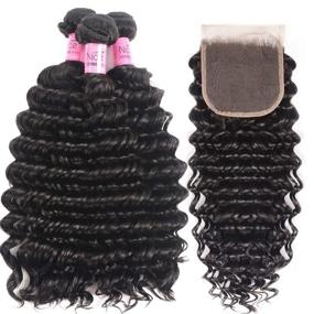 img 3 attached to 💇 UNice Hair Icenu Series 8A Brazilian Deep Wave Virgin Hair 3 Bundles with 4x4 Lace Closure - Natural Color (20 22 24+18)