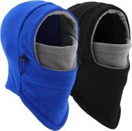 balaclava ski mask - windproof fleece adjustable winter mask for men women (black/gray blue/gray) logo