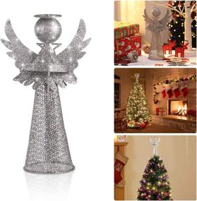 img 3 attached to 🎄 Amosfun Angel Christmas Tree Topper: Elegant Silver Coated Metal Xmas Tree Decoration for Holiday Home, Office, Shopping Mall Decor