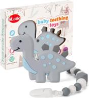 🦕 набор динозавровых зубных игрушек slotic - детская прорезывающая игрушка для облегчения боли, с держателем для пустышки, безопасна для морозильника, нейтральный по полу подарок на душ, мягкая и текстурированная - идеальный подарок на новый год для мальчиков и девочек. логотип