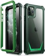 📱 poetic rugged clear case for iphone 11 pro max 2019, full-body hybrid shockproof bumper cover with built-in screen protector, guardian series, olive green/clear, 6.5 inch logo