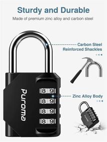 img 1 attached to 🔒 Secure Your Belongings with Puroma 4 Pack Combination Lock - 4 Digit Outdoors Padlock for School Gym Locker, Sports Locker, Fence, Toolbox, Case, Hasp Storage (Black)