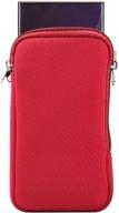 📱 red neoprene phone sleeve pouch with neck lanyard wallet - carrying case for samsung galaxy s21 ultra, s20 fe, s21+, s20+, a70, a72, a42, a32 5g, a21s and moto g power, g stylus, g fast, g8 power lite - x-large size logo