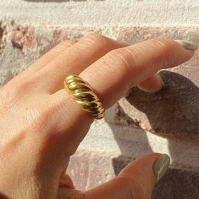 img 2 attached to 🥐 JIAHATE Chunky Gold Dome Ring for Women and Girls - Croissant Signet Twist Wide Stackable Ring Jewelry, available in Size 5-10