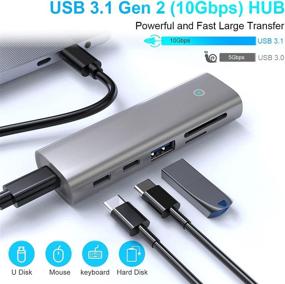 img 3 attached to 💻 10Gbps USB 3.1 Gen 2 Hub, USB C Multiport Adapter - 5 in 1 USB C Dongle with 2 Gen 2 USB C Ports, USB A 3.1 Port, and TF/SD Card Reader Adapter for Mac Book Pro, XPS, and More Type C Devices