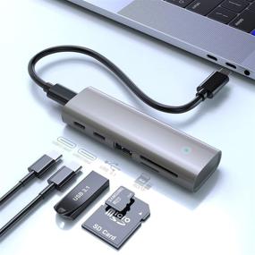 img 4 attached to 💻 10Gbps USB 3.1 Gen 2 Hub, USB C Multiport Adapter - 5 in 1 USB C Dongle with 2 Gen 2 USB C Ports, USB A 3.1 Port, and TF/SD Card Reader Adapter for Mac Book Pro, XPS, and More Type C Devices