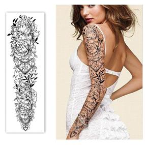 img 1 attached to 💧 Waterproof Temporary Tattoos - Full Arm (8 Sheets) and Half Arm with Shoulder (10 Sheets) | Extra Large Lasting Tattoo Stickers for Girls and Women (22.83"X7.1")