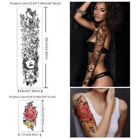 img 3 attached to 💧 Waterproof Temporary Tattoos - Full Arm (8 Sheets) and Half Arm with Shoulder (10 Sheets) | Extra Large Lasting Tattoo Stickers for Girls and Women (22.83"X7.1")