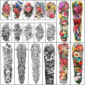 img 4 attached to 💧 Waterproof Temporary Tattoos - Full Arm (8 Sheets) and Half Arm with Shoulder (10 Sheets) | Extra Large Lasting Tattoo Stickers for Girls and Women (22.83"X7.1")