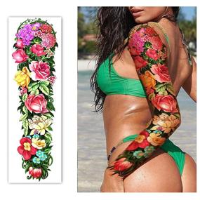 img 2 attached to 💧 Waterproof Temporary Tattoos - Full Arm (8 Sheets) and Half Arm with Shoulder (10 Sheets) | Extra Large Lasting Tattoo Stickers for Girls and Women (22.83"X7.1")