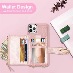 img 1 attached to 💼 ZVE Rivet Wallet Case for iPhone 12 &amp; iPhone 12 Pro with Zipper Card Slot Holder Crossbody Shoulder Chain Leather Handbag Purse - Rose Gold, Compatible with 6.1" iPhone 12 Pro/iPhone 12