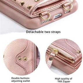 img 2 attached to 💼 ZVE Rivet Wallet Case for iPhone 12 &amp; iPhone 12 Pro with Zipper Card Slot Holder Crossbody Shoulder Chain Leather Handbag Purse - Rose Gold, Compatible with 6.1" iPhone 12 Pro/iPhone 12