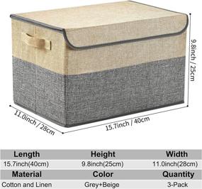 img 3 attached to 📦 E-MANIS Foldable Storage Bins with Lids (Set of 3) | Storage Boxes with Lids | Baskets for Organizing Toys, Clothes, and Books (15.7 x 11 x 9.8 inches, Grey and Beige)