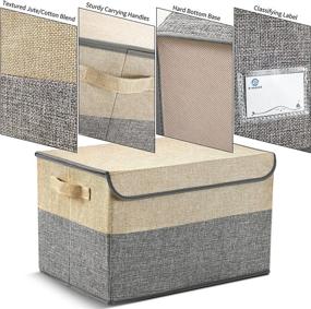 img 2 attached to 📦 E-MANIS Foldable Storage Bins with Lids (Set of 3) | Storage Boxes with Lids | Baskets for Organizing Toys, Clothes, and Books (15.7 x 11 x 9.8 inches, Grey and Beige)