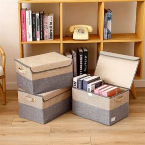 img 1 attached to 📦 E-MANIS Foldable Storage Bins with Lids (Set of 3) | Storage Boxes with Lids | Baskets for Organizing Toys, Clothes, and Books (15.7 x 11 x 9.8 inches, Grey and Beige)