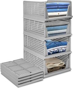 img 4 attached to 🗃️ Folding Wardrobe Storage Box Set: Stackable Plastic Organizer for Clothes, Toys & More!