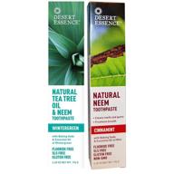 🌿 desert essence natural tea tree oil & neem toothpaste - wintergreen and cinnamint combo pack - baking soda and essential oil formula - boosts oral health - freshens breath - tea tree oil logo