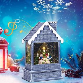 img 2 attached to 🎄 LED Lighted Christmas Snow Globe Lantern with Snowman and Dog in Musical Train Decoration - Battery Operated with Glittering Water and Music Playback