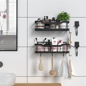 img 2 attached to 🚿 Carwiner Shower Caddy Bathroom Shelf 2-Pack, SUS304 Stainless Steel Rack Wall Mounted Storage Organizer for Kitchen - Black, with 8 Hooks for Hanging Shampoo and Conditioner, No Drilling Required