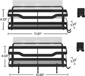 img 1 attached to 🚿 Carwiner Shower Caddy Bathroom Shelf 2-Pack, SUS304 Stainless Steel Rack Wall Mounted Storage Organizer for Kitchen - Black, with 8 Hooks for Hanging Shampoo and Conditioner, No Drilling Required