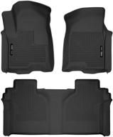 husky liners 54208: carpeted factory storage box x-act contour front & 2nd seat floor mats for 2019-20 chevrolet silverado 1500 & gmc sierra 1500 crew cab logo