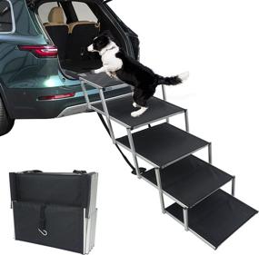 img 4 attached to 🐾 Premium Maxpama Folding Dog Car Ramp: Portable Aluminum Frame for Large Dogs | Nonslip Surface for High Beds, Trucks, Cars, and SUVs | Lightweight Pet Ladder Supports 150-200 Lbs