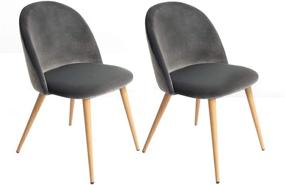 img 2 attached to 🪑 CangLong Современный набор из 2 обеденных стульев: обивка из бархата с акцентом в стиле Среднего Века и золотистые металлические ножки.