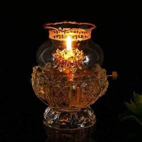 img 3 attached to 🪔 KMYX Oil Lamps for Indoor Use with Glass Crystal Glass Lotus Light Holder - Illuminate Your Space with Elegance and Tranquility