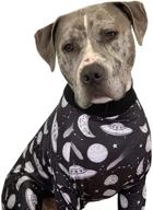tooth & honey pitbull pajamas: outer space ufo print dog onesie jumpsuit, lightweight pullover pajamas with full coverage - black color & trim logo