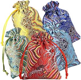 img 4 attached to 🎁 10pcs Silk Brocade Jewelry Pouch Bag for Wedding Party Favors - Embroidered Drawstring Coin Purse Sachet Candy Chocolate Bag - Christmas New Year Birthday Party (Thick, 4x5.5")