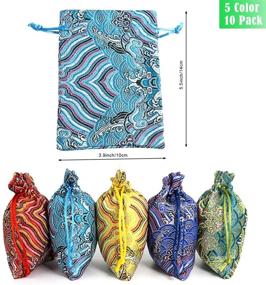 img 2 attached to 🎁 10pcs Silk Brocade Jewelry Pouch Bag for Wedding Party Favors - Embroidered Drawstring Coin Purse Sachet Candy Chocolate Bag - Christmas New Year Birthday Party (Thick, 4x5.5")