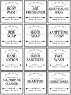 premium white waterproof labels for farmhouse bottles - hand soap, lotion, shampoo & conditioner - removable and durable stickers for bathroom/kitchen dispensers - 12 pack logo