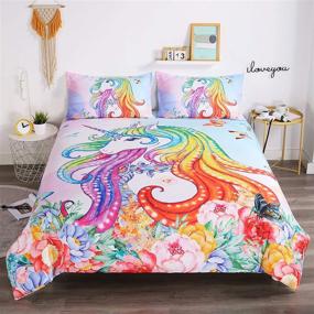 img 2 attached to Suncloris Unicorn Duvet Cover Set - Rainbow Colored Long Hair Design - Perfect Teens' Gift Bedding Set, Full Size - Includes Duvet Cover and Pillowcase (Comforter Not Included)