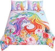 suncloris unicorn duvet cover set - rainbow colored long hair design - perfect teens' gift bedding set, full size - includes duvet cover and pillowcase (comforter not included) logo