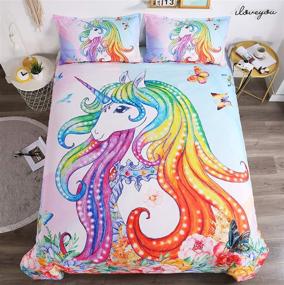 img 3 attached to Suncloris Unicorn Duvet Cover Set - Rainbow Colored Long Hair Design - Perfect Teens' Gift Bedding Set, Full Size - Includes Duvet Cover and Pillowcase (Comforter Not Included)