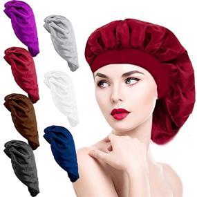 img 4 attached to 💤 Duufin 7 Packs Satin Sleep Bonnet for Women - Extra Large Sleeping Cap for Hair Loss, Night Cap Salon Sleep Bonnet Hat with Wide Band - Perfect for Curly Long Hair