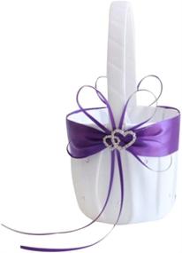 img 2 attached to 🌸 2-Piece Purple Flower Girl Basket Set with Double Heart Rhinestones - Elegant Decoration for Wedding Ceremony Party Favor
