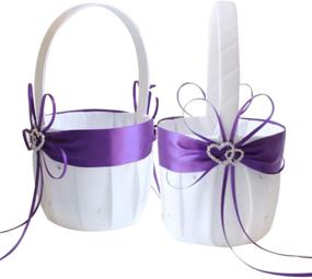 img 4 attached to 🌸 2-Piece Purple Flower Girl Basket Set with Double Heart Rhinestones - Elegant Decoration for Wedding Ceremony Party Favor