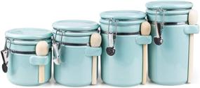 img 3 attached to 🍯 Foraineam Ceramic Canister Set: Airtight Food Storage with Clamp Top Lid & Wooden Spoon - 4-Piece